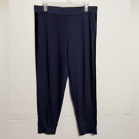 Eileen Fisher pull on  Jogger pants with  side velour stripe size PL Navy - Picture 7 of 15